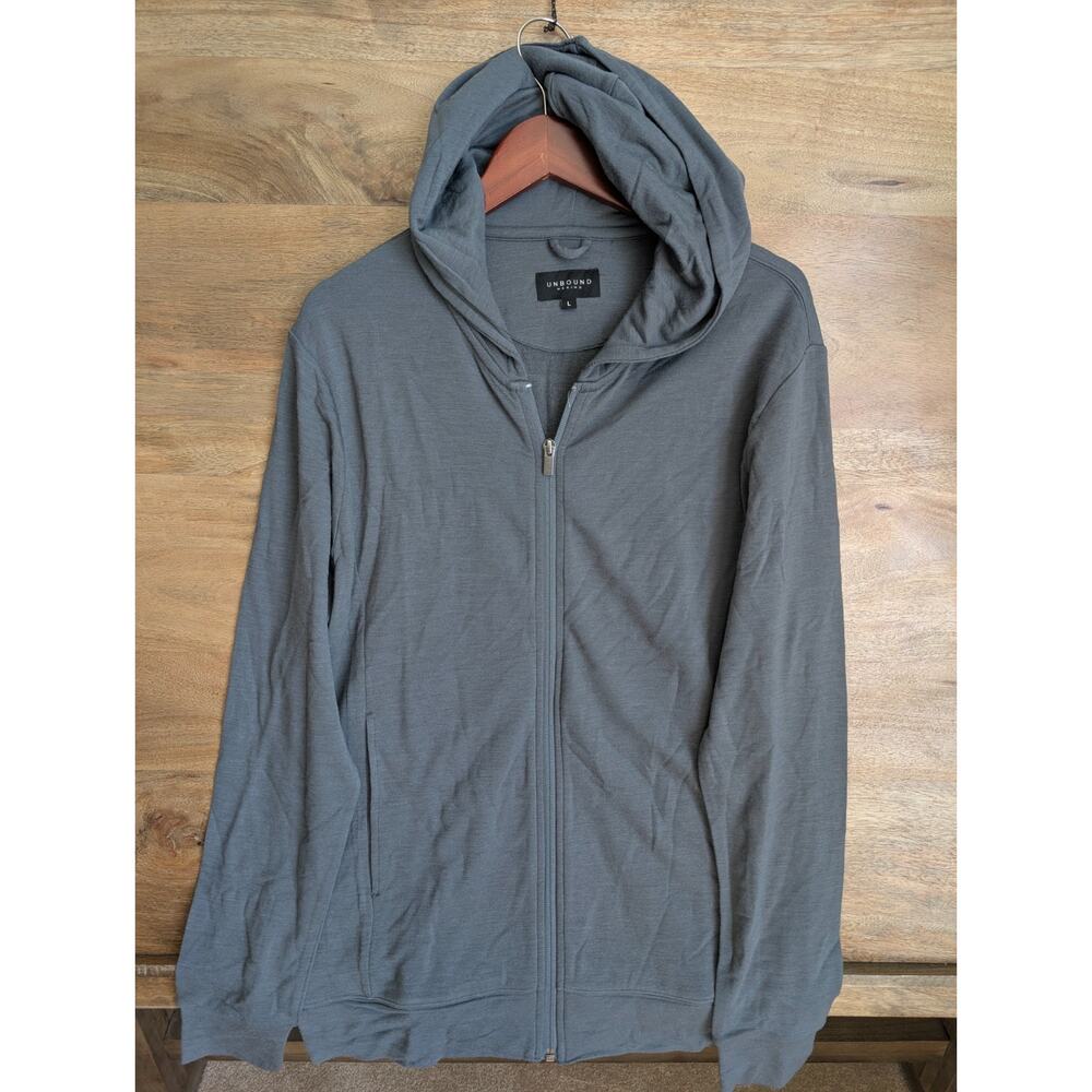 NWT Unbound Merino Hoodie Mens Large Gray Compact Travel Long Sleeve Full Zip